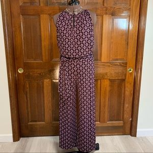WHBM Purple Patterned Wide Leg Maxi Jumpsuit